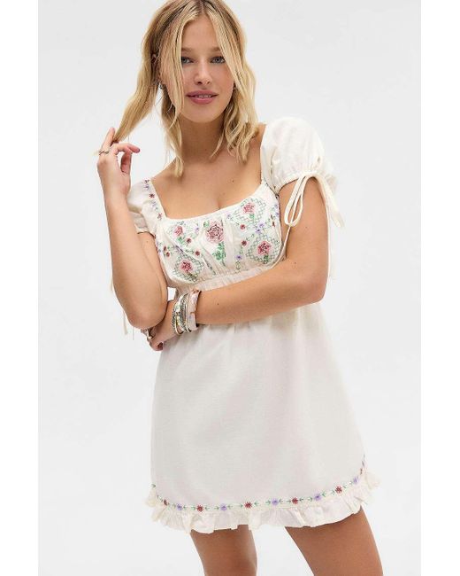 kimchi blue marcella embroidered tie back babydoll mini dress Tie-back in Grey Color:MIDNITE NUDE size-18m Black Oversized Polka Dot