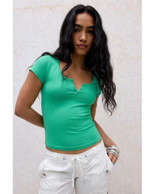 Urban Outfitters Green Uo Ayla Notch T-shirt