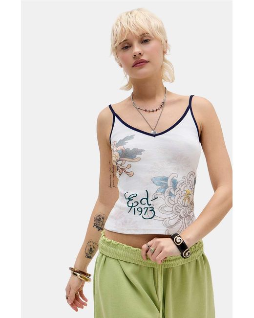 Ed Hardy White Uo Exclusive Lotus Flower Cami