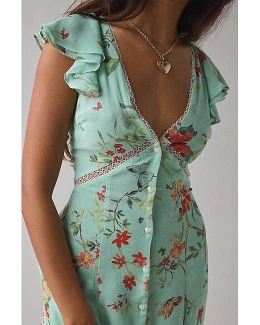 Kimchi Blue Ruffled Romance Cutout Tie-Back Slip Midi Dress in Green | Lyst