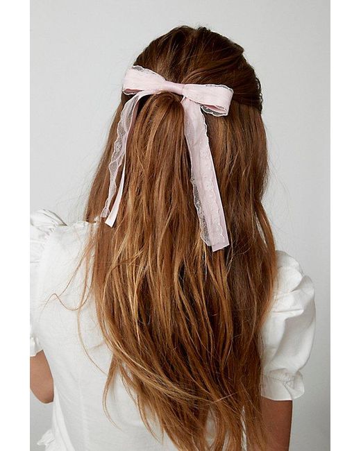 Urban Outfitters Brown Lace Satin Hair Bow Barrette
