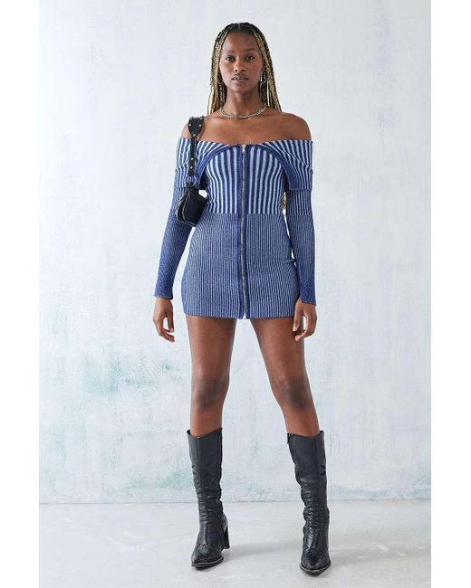 Urban Outfitters Blue Uo - geripptes, schulterfreies minikleid "kai"