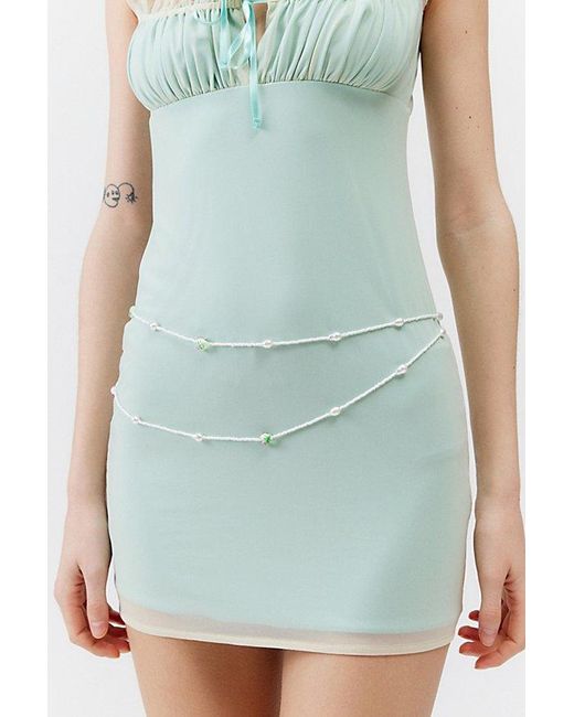 Urban Outfitters Blue Delicate Flower Beaded Double-Layer Chain Belt
