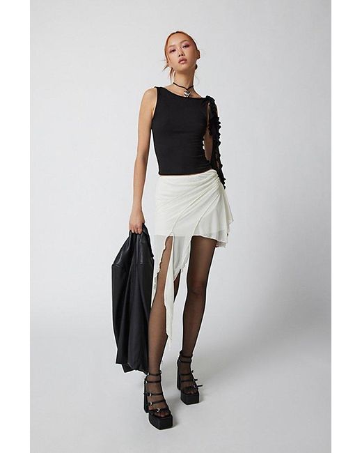 Urban Outfitters White Uo Charlie Mesh Asymmetrical Mini Skirt