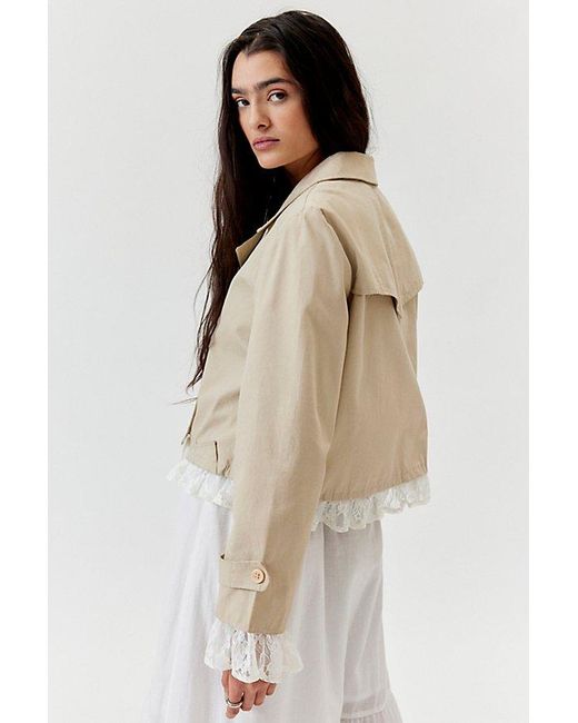 Urban Renewal Natural Remade Cropped Lace Trim Trench Coat Jacket