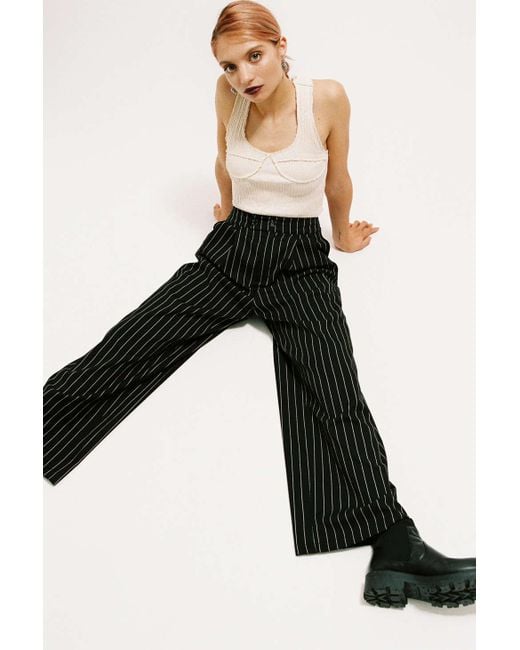Urban Outfitters Black Uo Martha Pinstripe Pleated High-waisted Trouser Pant