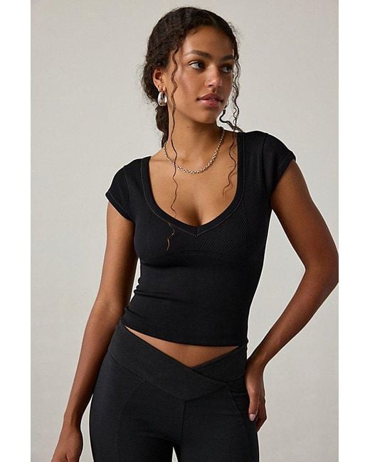 Out From Under Black Jade Seamless Knit Cutout Short Sleeve Tee