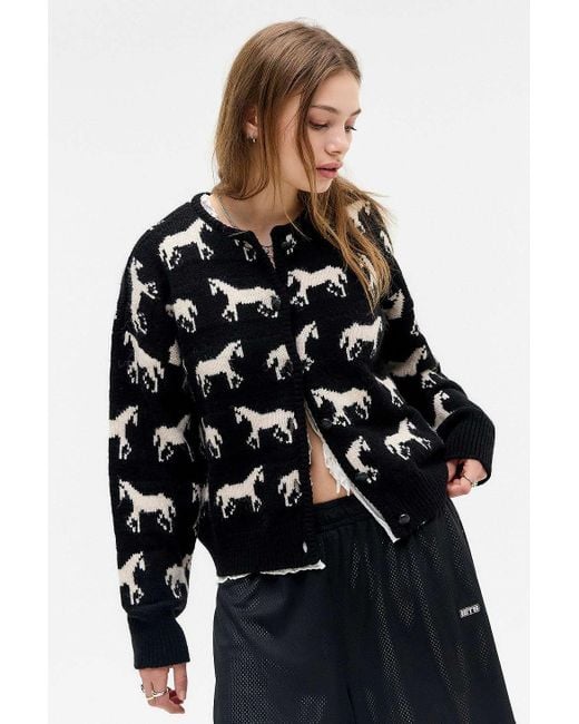 Urban Outfitters Black Uo Horses Pattern Cardigan