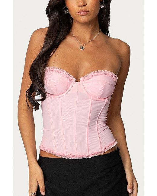 Edikted Pink Deirdre Mesh Lace Up Corset