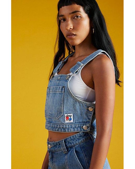 Obey Blue Denim Overall Cropped Top