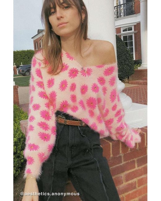 Urban Outfitters Pink Uo Keeley Eyelash Knit Pullover Sweater