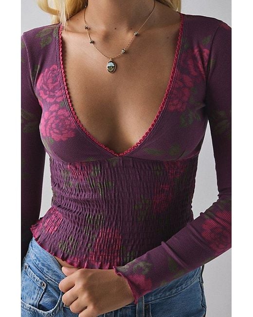 Kimchi Blue Multicolor Only You Smocked Long Sleeve Top
