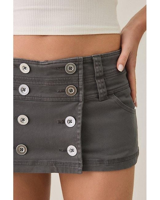 BDG Gray Can'T Stop Canvas Button-Front Mini Skort
