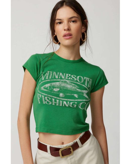 Urban Outfitters Minnesota Fishing Baby Tee In Green,at