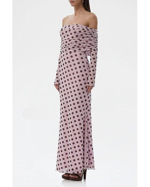 AFRM Red Thelma Mesh Off-The-Shoulder Long Sleeve Maxi Dress