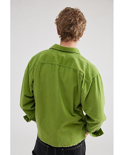 Urban Renewal Green Remade Overdyed Raw Crop Cord Long Sleeve Shirt for men