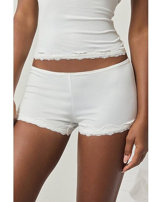 Out From Under White Elise Lace Trim Cami + Micro Short Pj Set