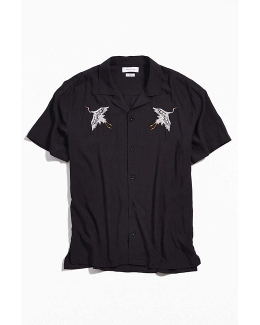 Urban Outfitters Black Uo Embroidered Crane Vacation Shirt for men