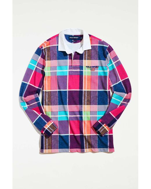 Polo Ralph Lauren Sport Madras Long Sleeve Rugby Shirt in Pink for Men