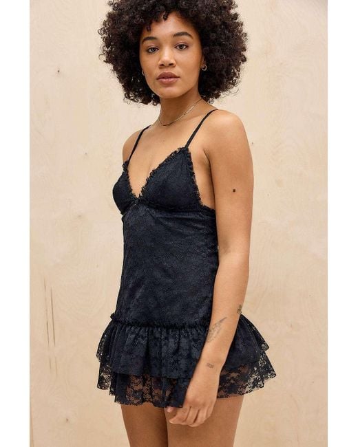 Out From Under Blue Ruffle Y2k Sheer Lace Babydoll Dress