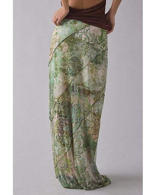 Urban Outfitters Green Uo Clara Spliced Mesh Low-Rise Column Maxi Skirt