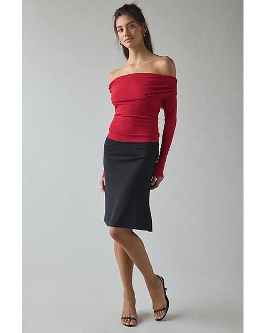 Kimchi Blue Red Lily Ruched Foldover Off-The-Shoulder Knit Top