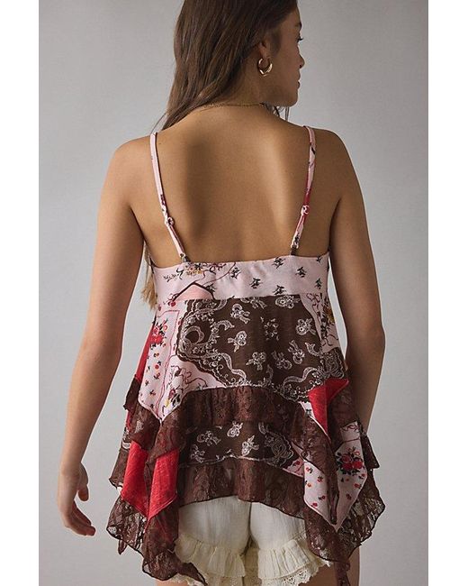 Kimchi Blue Red Asterid Lace Trim Asymmetric Babydoll Cami