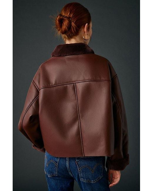 Kimchi Blue Women's Black Stella Faux Leather + Faux Fur Trim Jacket