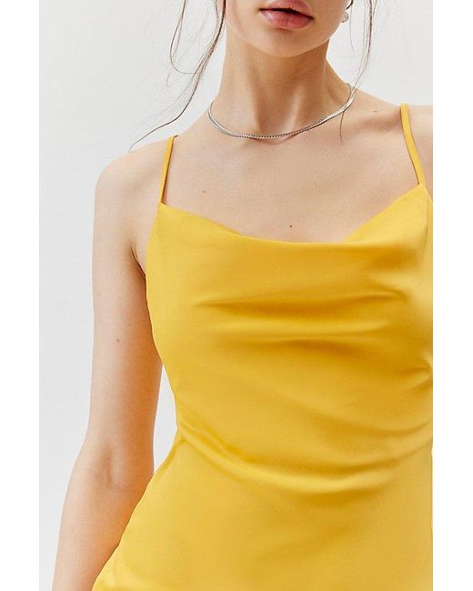 Urban Outfitters Yellow Uo Mallory Cowl Neck Slip Dress