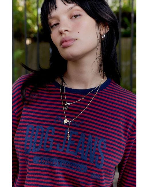 BDG Purple Red Striped Relaxed Long Sleeve T-shirt