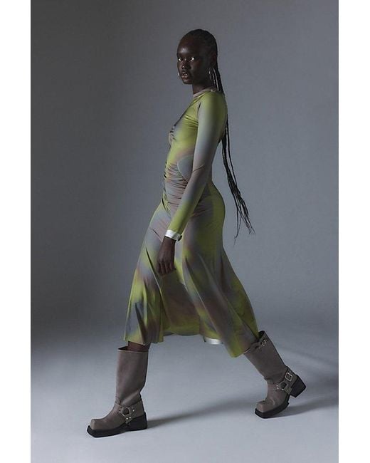 Silence + Noise Natural Tiffany Lace-Up Midi Dress