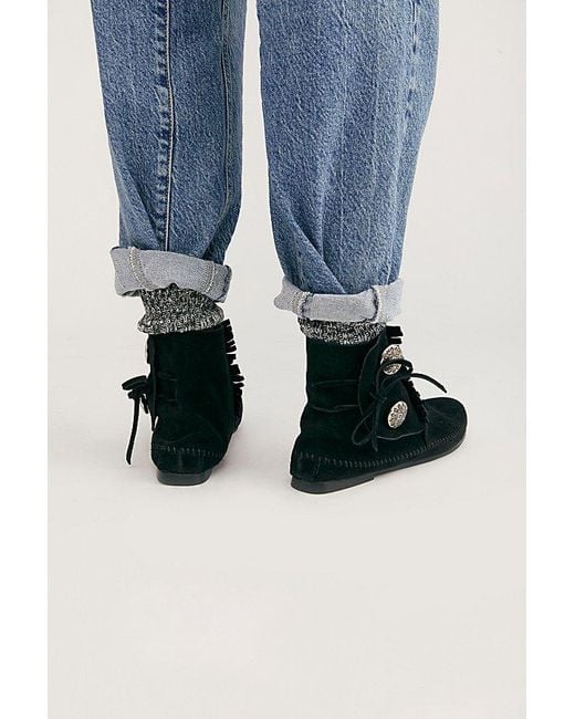 Minnetonka Black Suede Two Button Boot