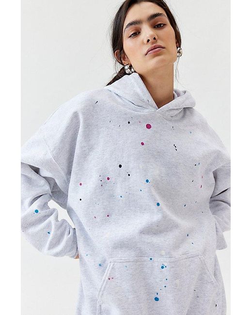 Urban Renewal Blue Remade Paint Splatter Hoodie Sweatshirt