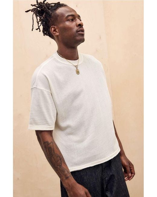 iets frans Natural Ecru Mesh Cotton T-shirt for men
