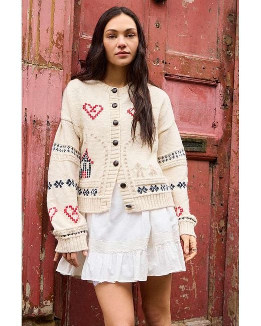 Urban Outfitters Red Uo Nell Cross Stitch Cardigan