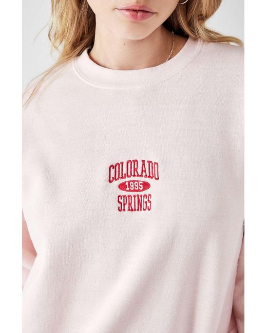Urban Outfitters White Uo Pink Colorado Spring Crew Neck Sweatshirt
