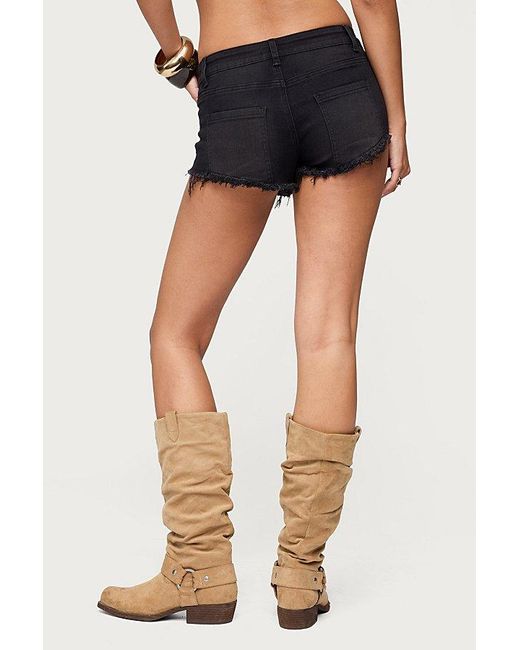 Edikted Black Studded Low Rise Denim Micro Shorts