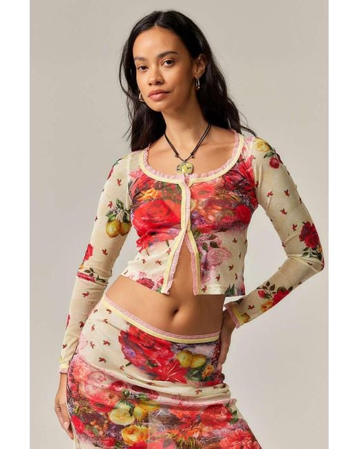Jaded London Red Giara Mesh Cardigan Uk 6 At Urban Outfitters