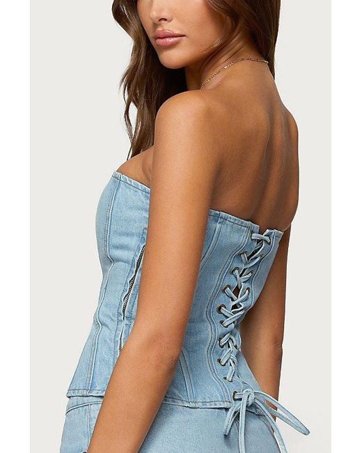 Edikted Blue Camelia Strapless Denim Corset