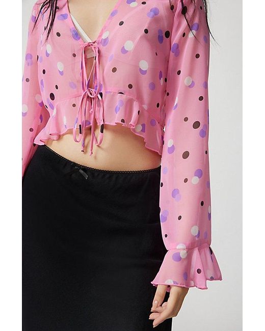 Urban Renewal Pink Remnants Tie Front Ruffle Blouse