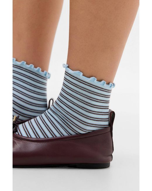 Out From Under Blue Stripe Lettuce Edge Socks