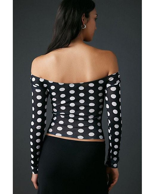 Urban Outfitters Black Uo Fia Mesh Long Sleeve Off-The-Shoulder Crop Top