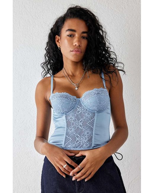 Urban Outfitters Uo Ava Satin Lace & Corset Top in Blue Lyst UK
