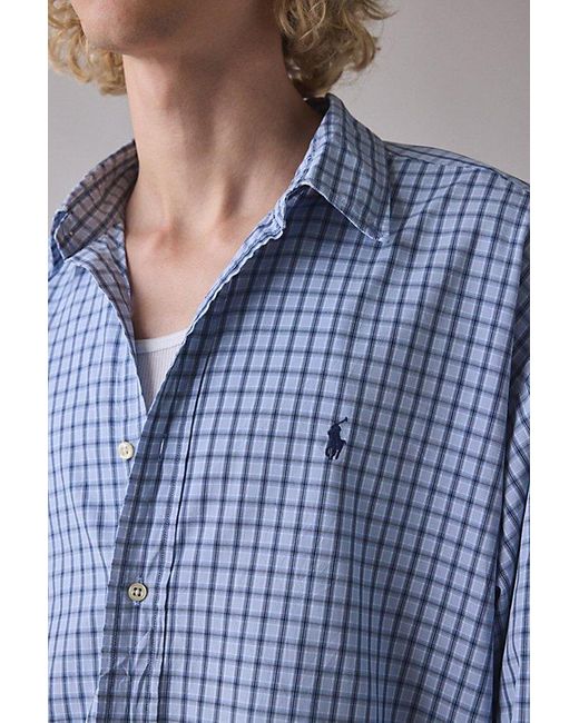 Vintage & ReMADE by UO Blue Vintage By Uo Check Print Long Sleeve Button-Down Shirt
