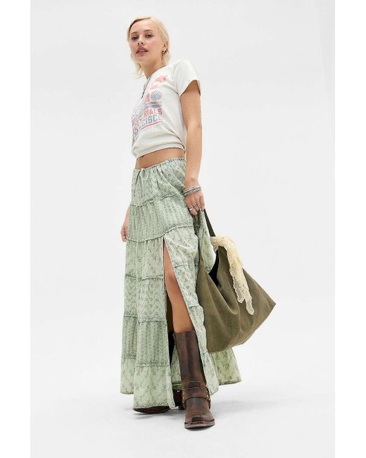 Kimchi Blue Green Sadie Tiered Broderie Maxi Skirt