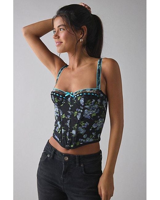 Out From Under Black Petunia Fields Ribbon Trim Lace Corset Top