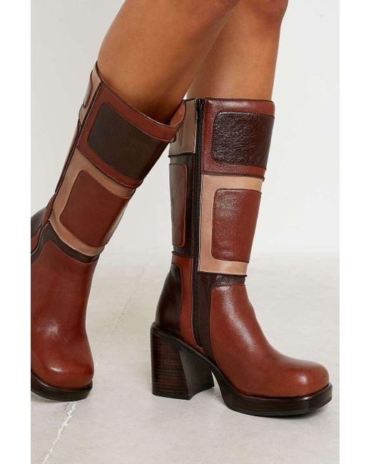 Jeffrey Campbell Brown Keely Patchwork Leather Boots