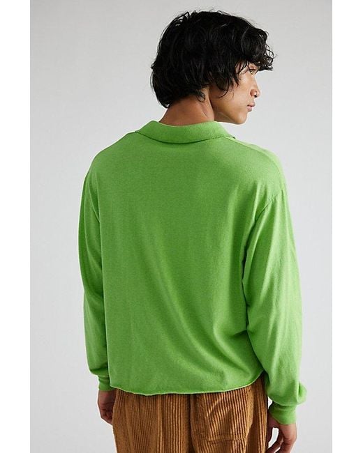 Urban Renewal Green Remade Overdyed Deadstock Long Sleeve Crop Polo Shirt for men