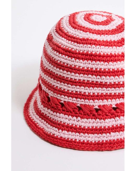 Urban Outfitters Red Uo Stripe Knit Bucket Hat
