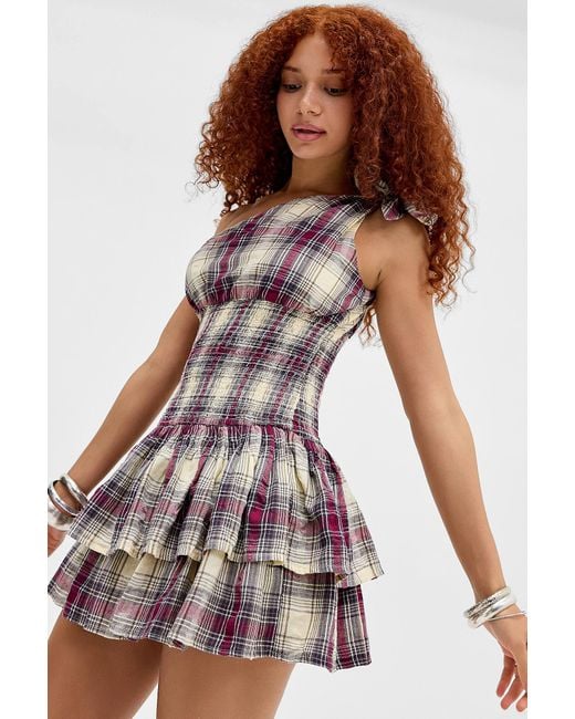 Kimchi Blue White Lucia Check One Shoulder Playsuit